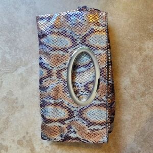 Snakeskin Pattern Clutch with Magnetic Closure